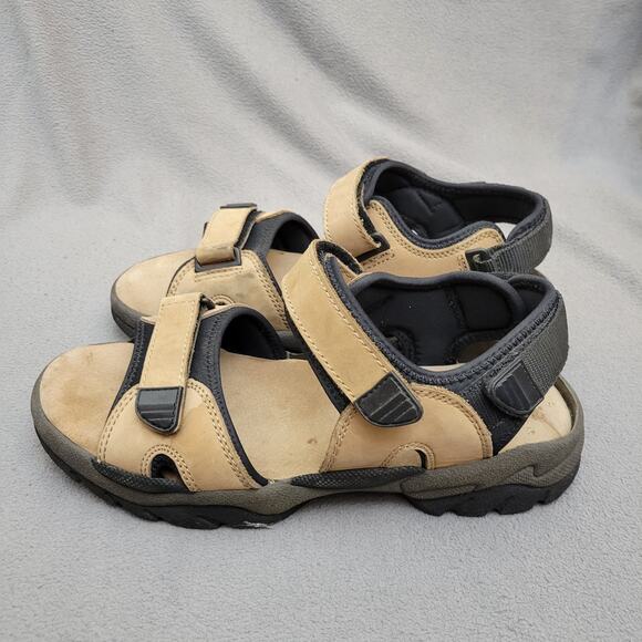LAND ROVER Sandals Mens Beige Black Size 11 6048 Adjustable Hook and Loop - Picture 2 of 12